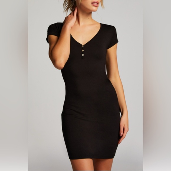 Antistar Black V-Neck Buttoned Detail Black Dress M - Picture 1 of 7